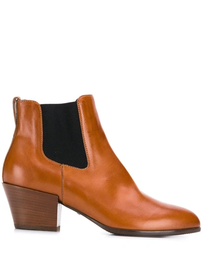 Shop Hogan Contrast Panel Ankle Boots In Brown