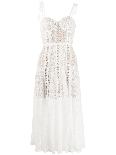 Shop Self-portrait Lace Panel Midi Dress In White