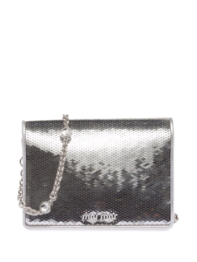 Shop Miu Miu Confidential Sequin-embellished Leather Bag In Silver