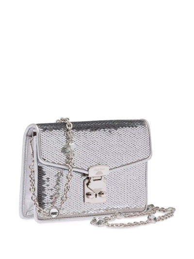 Shop Miu Miu Confidential Sequin-embellished Leather Bag In Silver