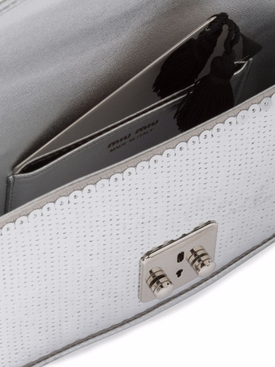 Miu Miu Confidential Sequin-embellished Leather Bag In Silver