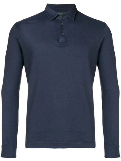 Shop Zanone Plain Long-sleeved Polo Shirt In Blue