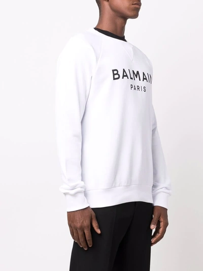 Shop Balmain Logo-print Crew-neck Sweatshirt In White