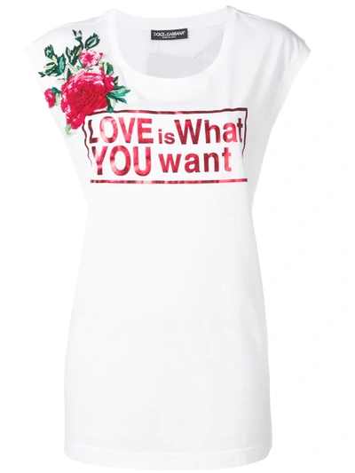 Shop Dolce & Gabbana Love Print Longline T-shirt In White