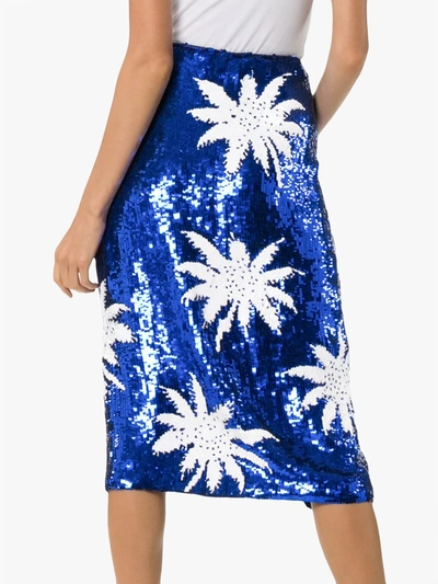 Shop Filles À Papa High-waisted Floral Sequin Embellished Skirt In Blue