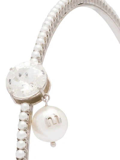 Shop Miu Miu Solitaire Jewels Crystal And Pearl-embellished Hairband In Silver