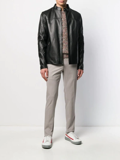 Shop Michael Kors Zip-front Leather Jacket In Black