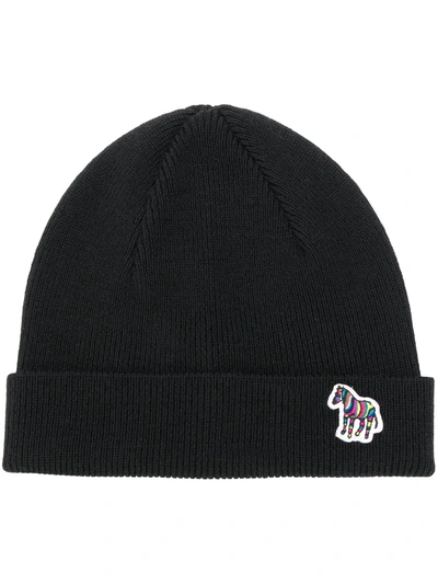 Ps By Paul Smith Zebra Motif Beanie In Black