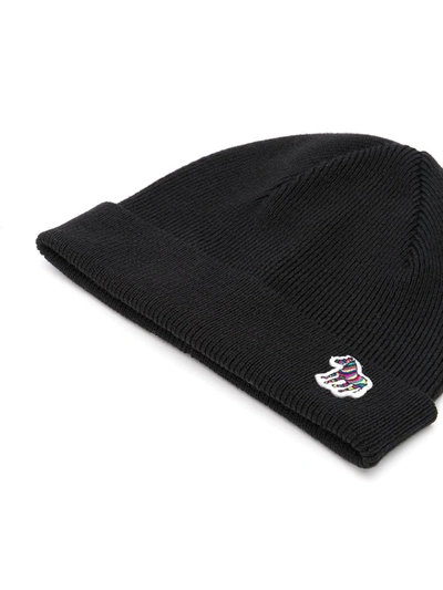 Ps By Paul Smith Zebra Motif Beanie In Black