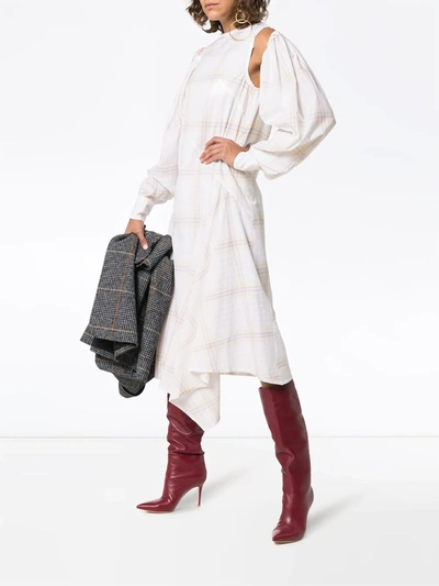 Shop Calvin Klein 205w39nyc Check Print Silk Midi Dress In Neutrals