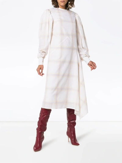 Shop Calvin Klein 205w39nyc Check Print Silk Midi Dress In Neutrals