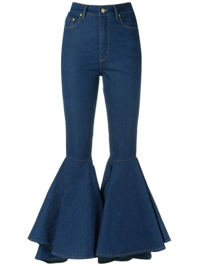 Shop Amapô Denim Flared Trousers In Azul