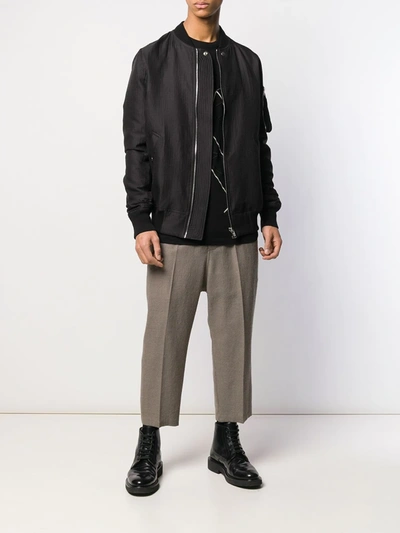 Rick Owens Zipped Bomber Jacket With Arm Pocket In Black Cotton In Black