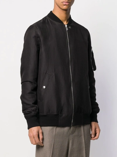 Rick Owens Zipped Bomber Jacket With Arm Pocket In Black Cotton In Black