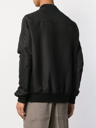 Rick Owens Zipped Bomber Jacket With Arm Pocket In Black Cotton In Black