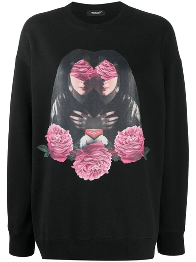 Shop Undercover Mirrored Rose Graphic Sweatshirt In Black