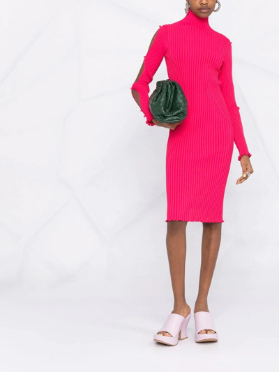 Shop Bottega Veneta Cut-out Detail Knitted Dress In Rosa