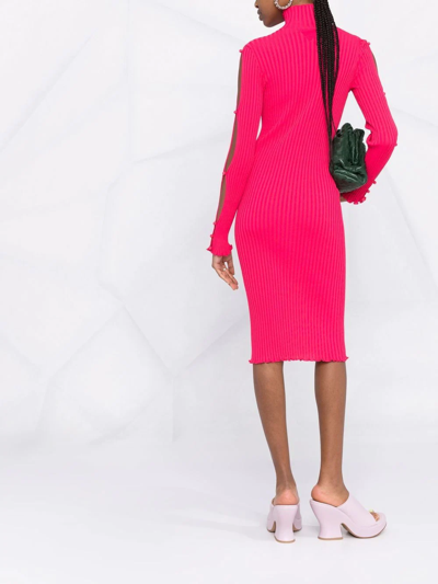 Shop Bottega Veneta Cut-out Detail Knitted Dress In Rosa