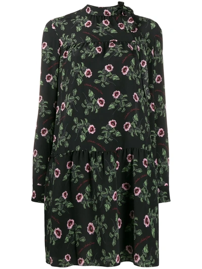 Shop Valentino X Undercover Floral Silk Dress In Black