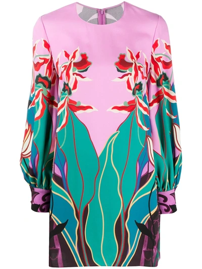 Shop Valentino Orchid Ramage Print Mini Dress In Purple