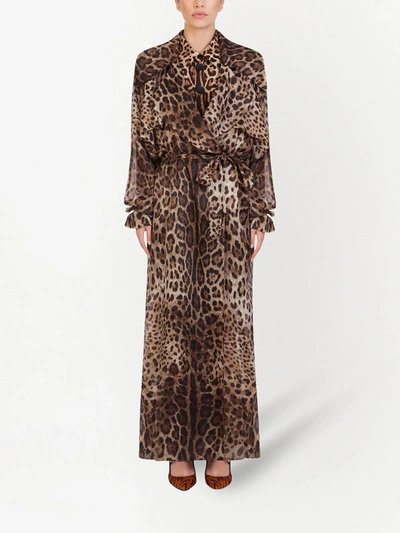 Shop Dolce & Gabbana Leopard-print Organza Trench Coat In Brown