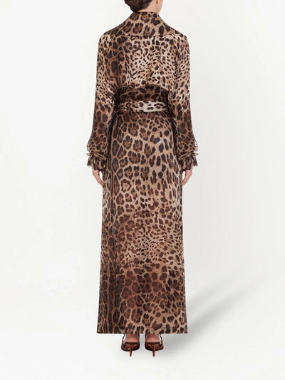 Dolce & Gabbana Leopard Print Double Breasted Trench Coat In Brown