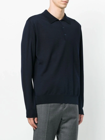 Shop Canali Longsleeved Polo Shirt In Blue
