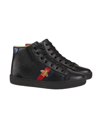 Shop Gucci Children's Leather High-top Sneakers In Black