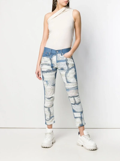 Shop Junya Watanabe Floral Lace Panelled Jeans In Blue