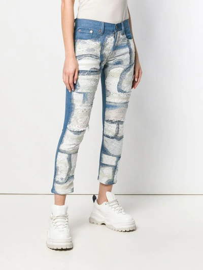 Shop Junya Watanabe Floral Lace Panelled Jeans In Blue