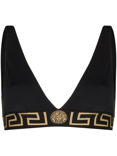 Shop Versace Greca Border Bikini Top In Schwarz