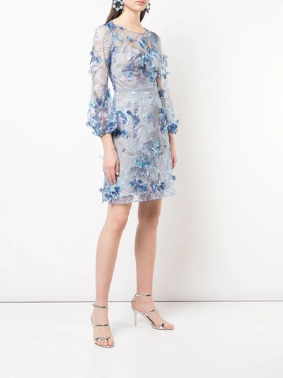 Shop Marchesa Notte Embroidered Floral Dress In Blue