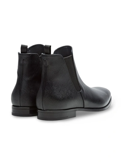 Prada Men's Genuine Leather Ankle Boots Spazzolato Fume In Black