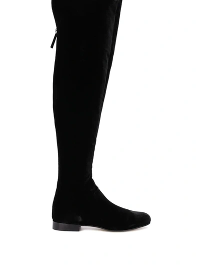 Shop Alberta Ferretti Thigh-length Velvet Boots In Black