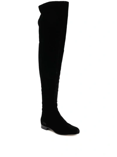 Shop Alberta Ferretti Thigh-length Velvet Boots In Black