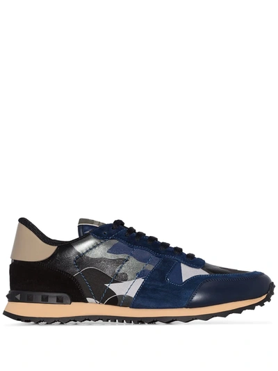 Shop Valentino Rockstud Rockrunner Camouflage Sneakers In Blue