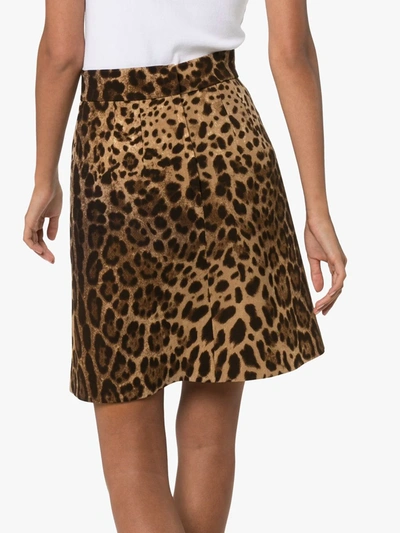 Dolce & Gabbana Leopard-print Wool-crepe Skirt In Brown
