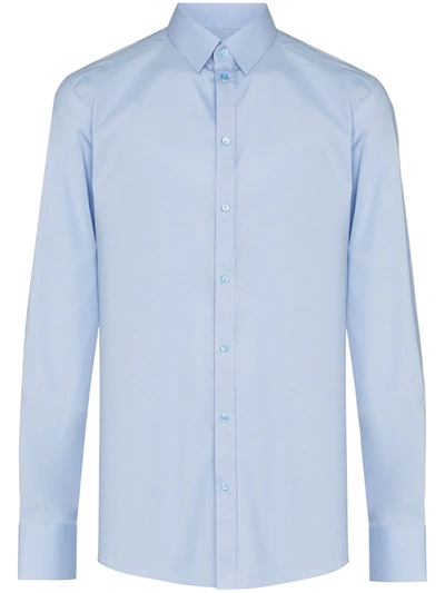 Shop Dolce & Gabbana Gold-fit Stretch-cotton Shirt In Blue