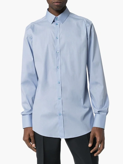 Shop Dolce & Gabbana Gold-fit Stretch-cotton Shirt In Blue