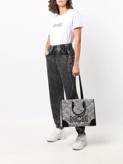 Shop Mcm Large Monogram Jacquard Tote Bag In Schwarz
