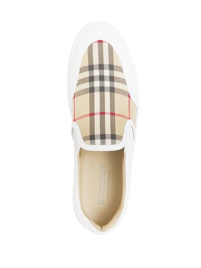 Shop Burberry Vintage Check Slip-on Sneakers In White