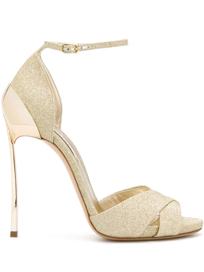 Shop Casadei Glitter Open Toe Sandals In Gold