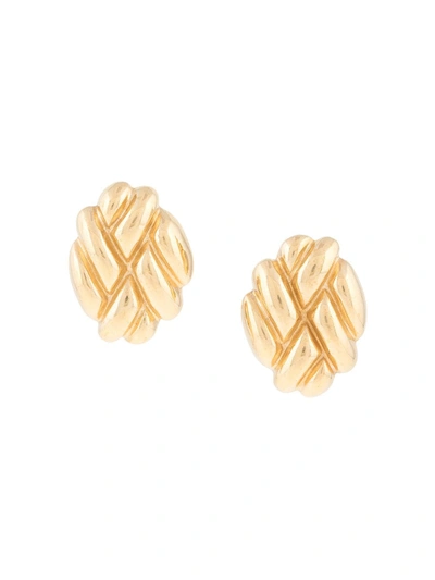 Pre-owned Givenchy 1980s Embossed Oval Earrings In Gold