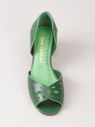 Shop Sarah Chofakian Chunky Heel Pumps In Green