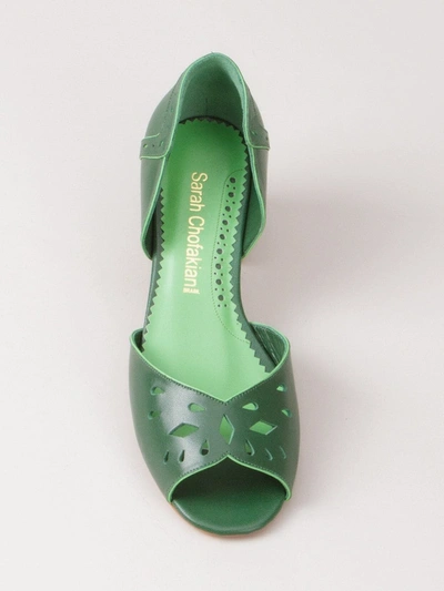 Sarah Chofakian Chunky Heel Pumps In Green