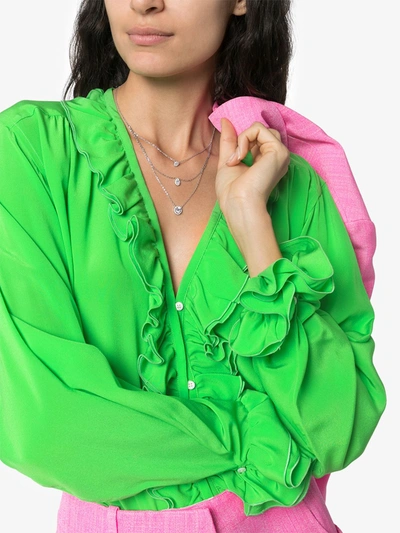 Shop Victoria Beckham Ruffled Pearl-embellished Silk Blouse In Green