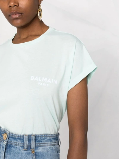 Shop Balmain Small Flocked Logo T-shirt In Blue
