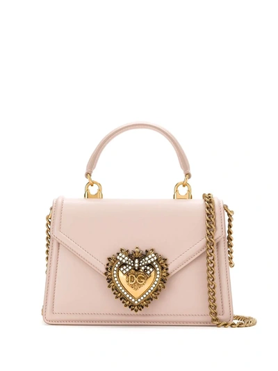 Shop Dolce & Gabbana Small Devotion Leather Top-handle Bag In Pink