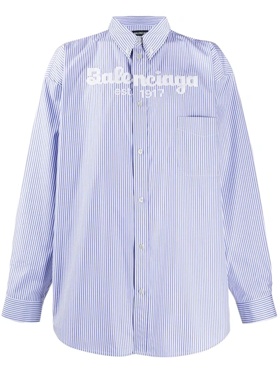 Shop Balenciaga Embroidered Logo Shirt In Blue