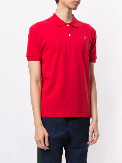 Shop Comme Des Garçons Play Embroidered Logo Polo Shirt In Red